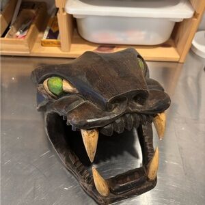 Handcrafted Wooden jaguar Decor - Brown and Green
